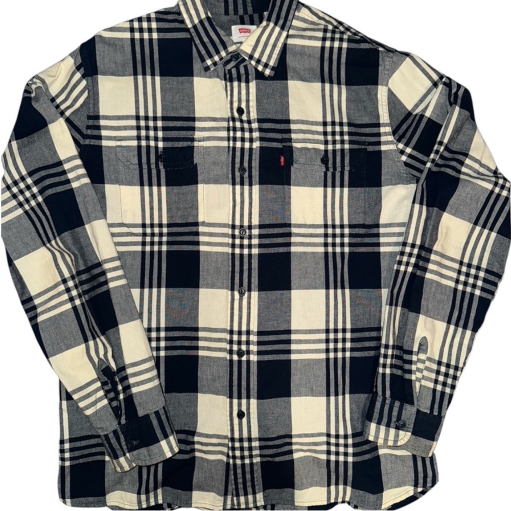 Levi's Men's Blue and Off white Plaid Shirt